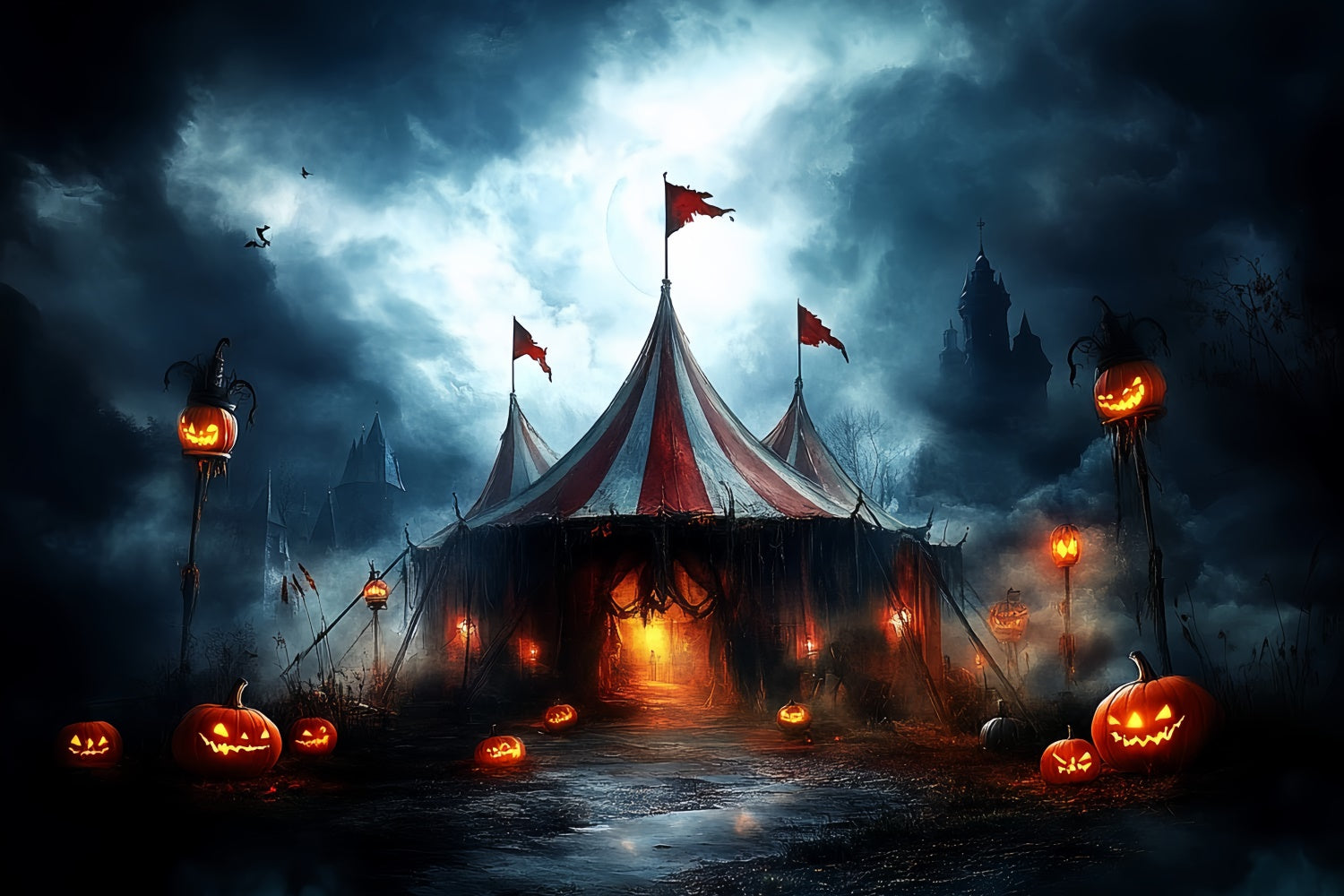 Halloween Backdrop Ideas Nightmare Circus Moonlight Backdrop CSH6-71