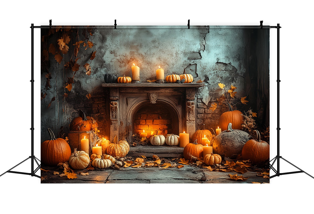 Halloween Photo Backdrop Haunted Harvest Fireplace Backdrop CSH6-73