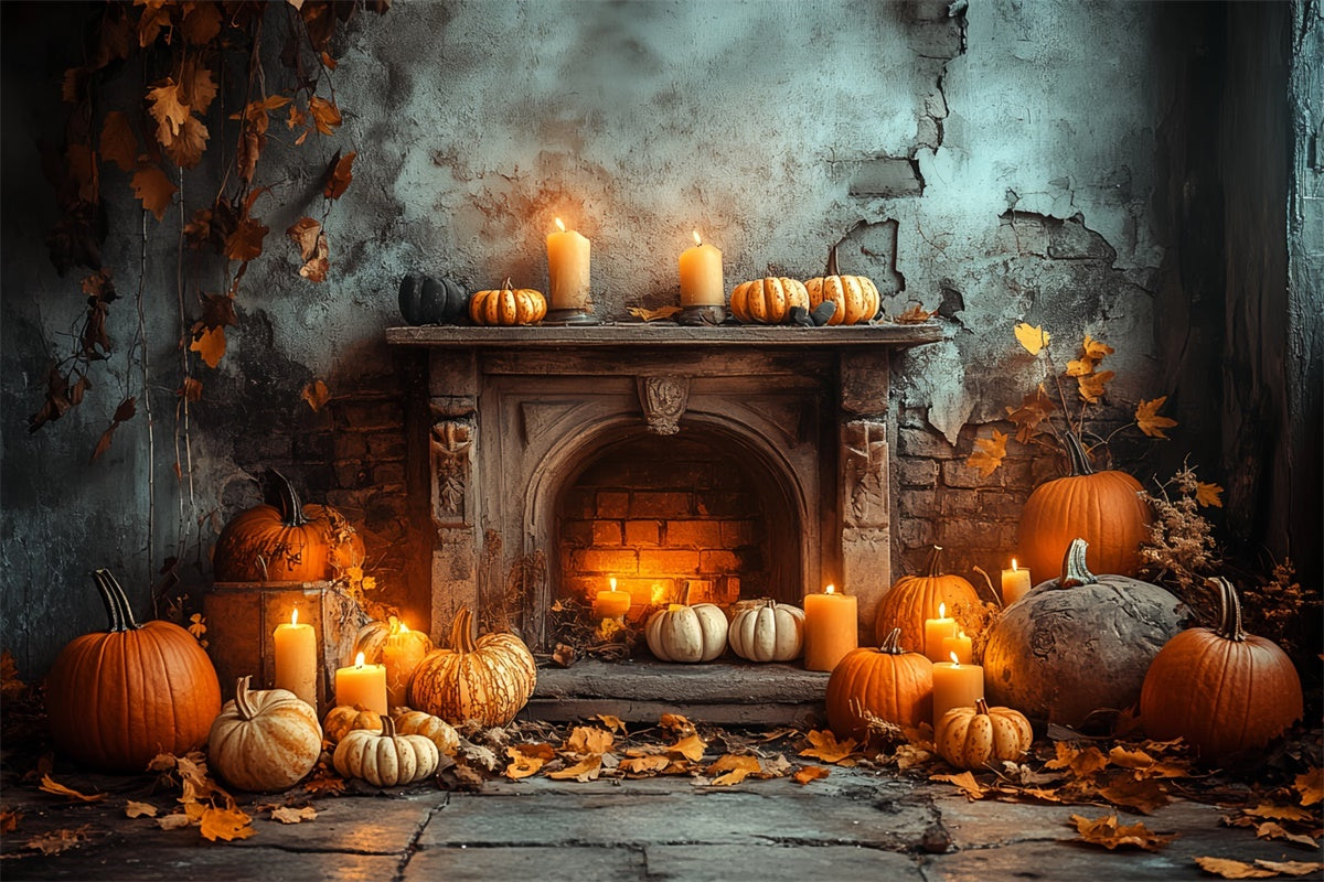 Halloween Photo Backdrop Haunted Harvest Fireplace Backdrop CSH6-73