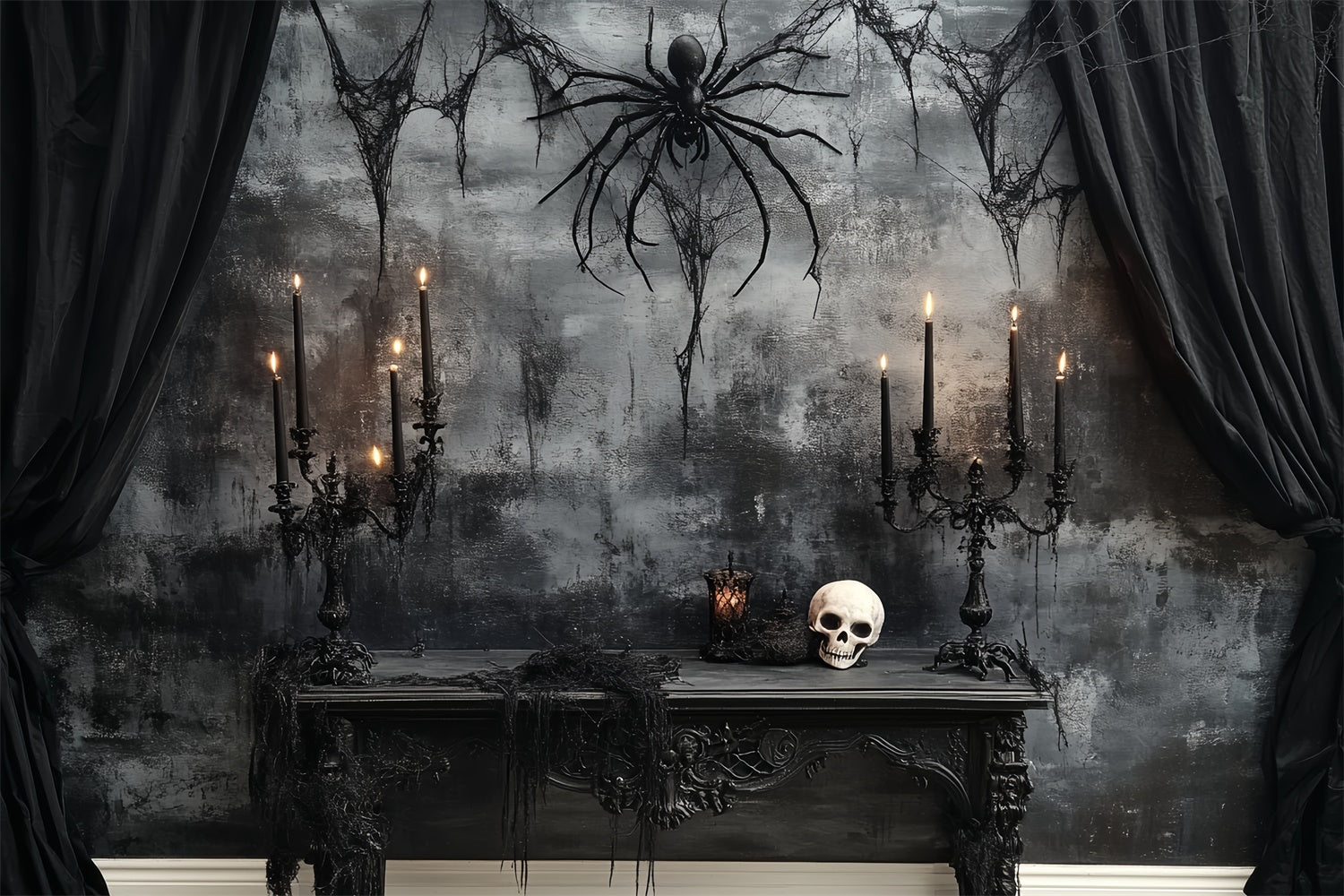 Scary Halloween Backdrop Skull Spider Midnight Altar Backdrop CSH6-77