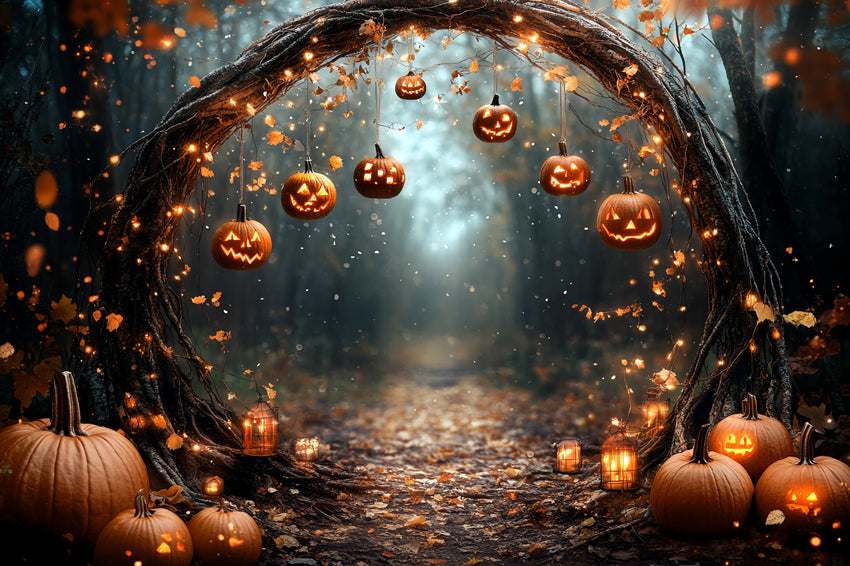 Magical Forest Backdrop Enchanted Pumpkin Arch Halooween Backdrop CSH6-82