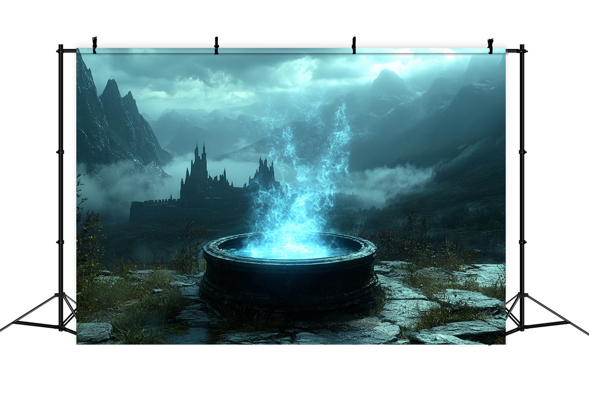 Halloween Photo Backdrop Haunted Mystic Fountain Backdrop CSH6-84