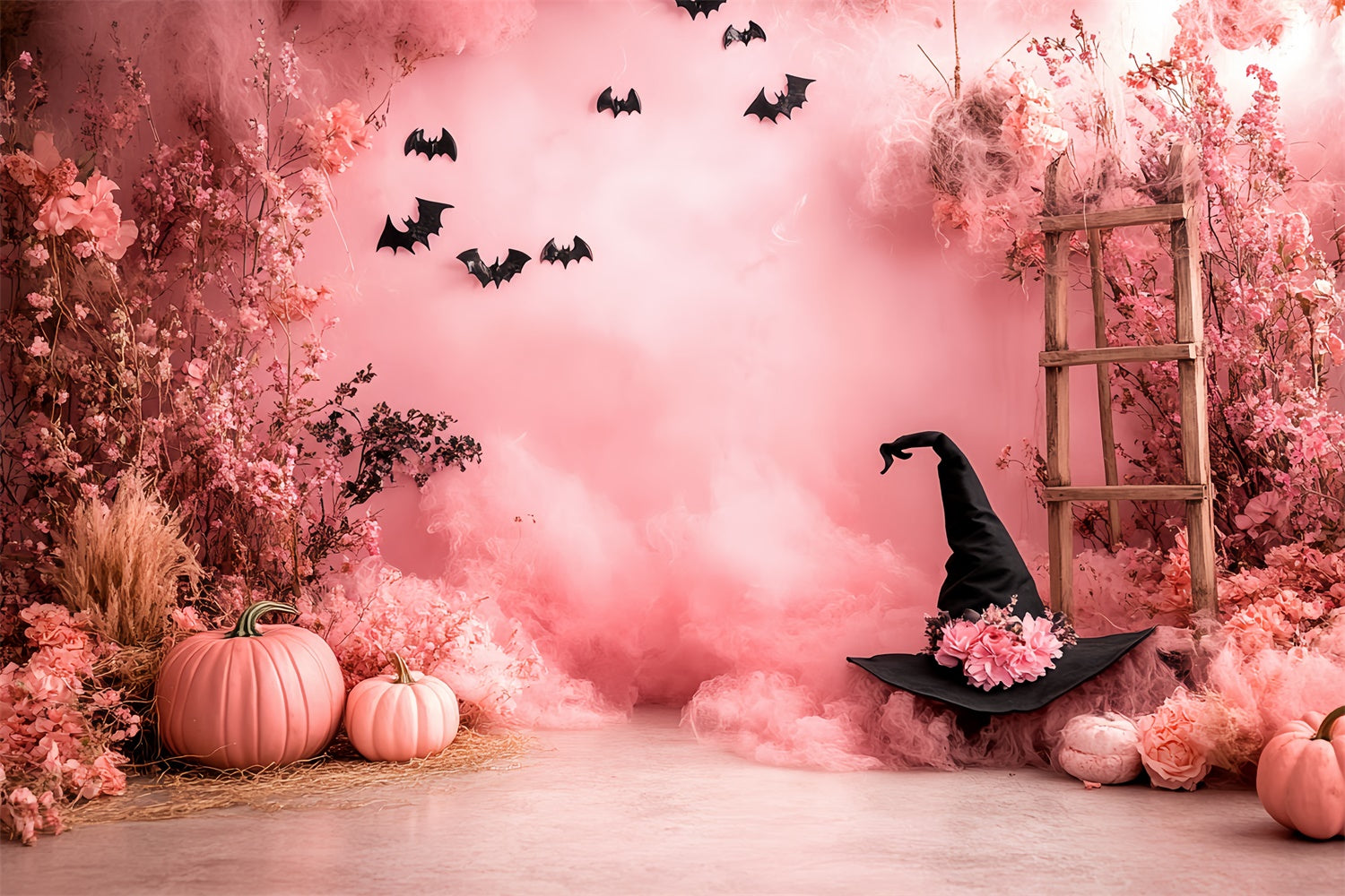 Halloween Wall Backdrop Pink Witch Garden Backdrop CSH6-87
