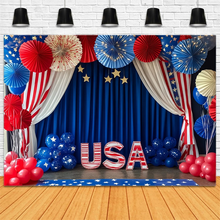 Independence Day Backdrop Americana Curtain Balloon Backdrop CSH6-9