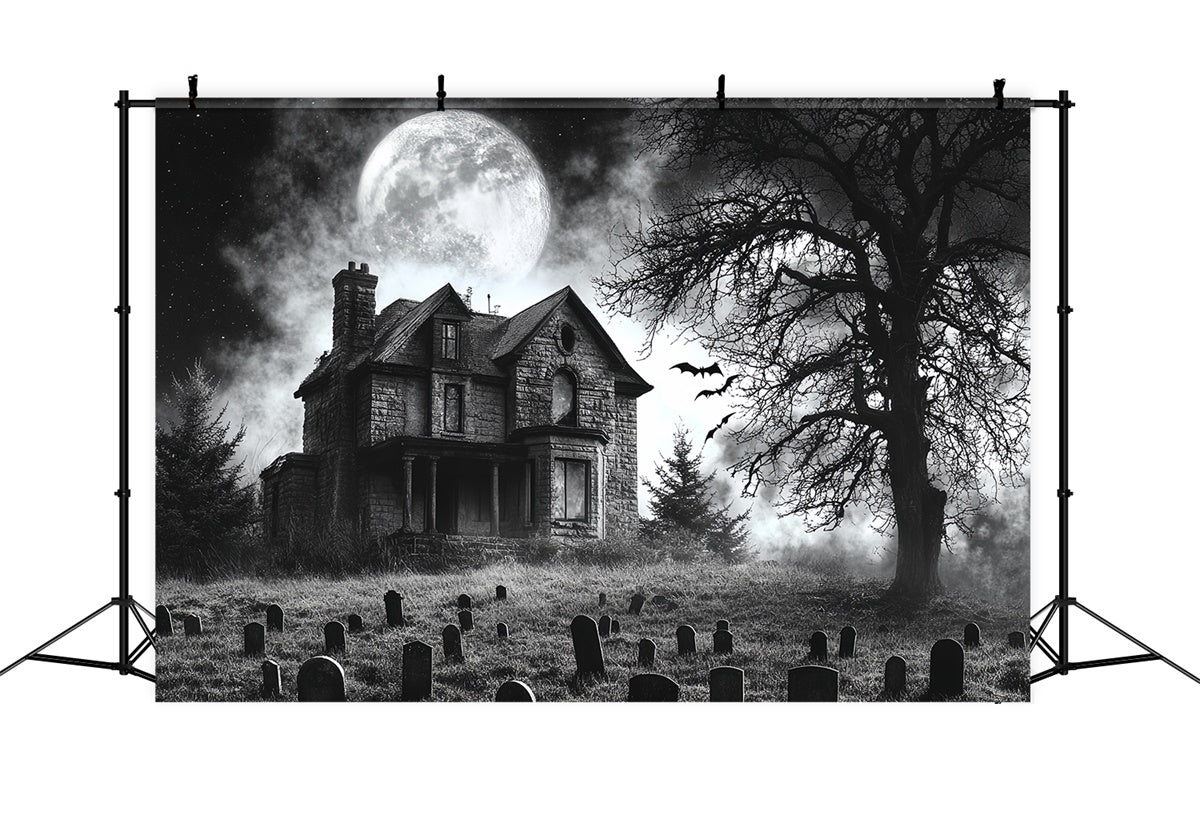 Halloween Graveyard Backdrop Moonlit Haunted Graveyard Backdrop CSH6-94