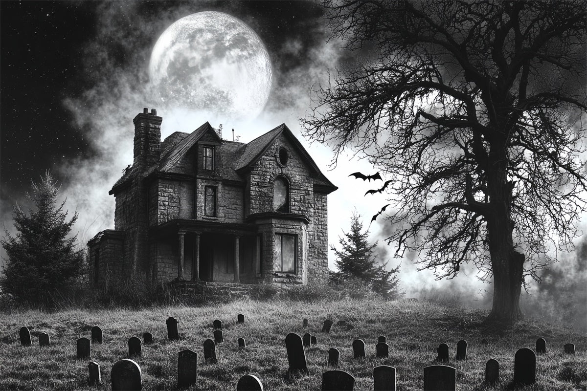 Halloween Graveyard Backdrop Moonlit Haunted Graveyard Backdrop CSH6-94