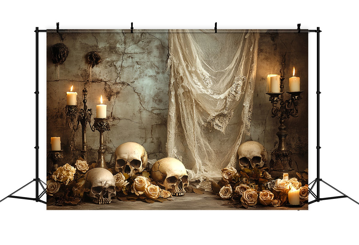 Spooky Halloween Backdrop Gothic Skulls Rose Backdrop CSH6-95