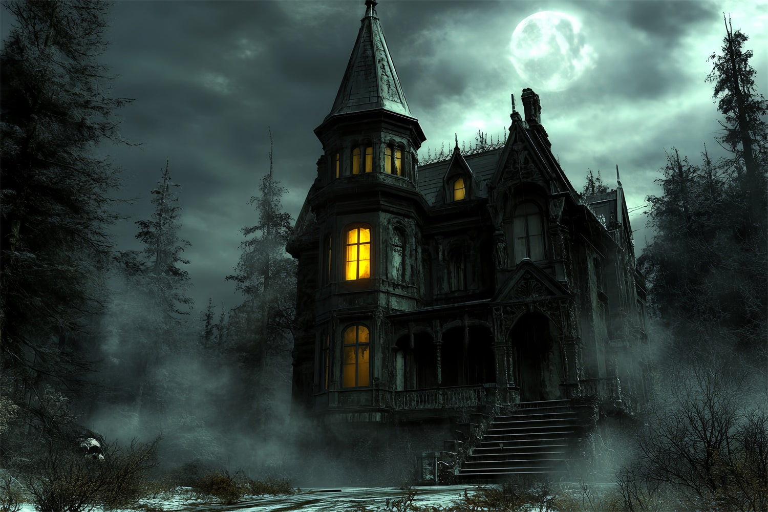 Spooky Forest Backdrop Haunted Castle Glow Halloween Backdrop CSH6-97