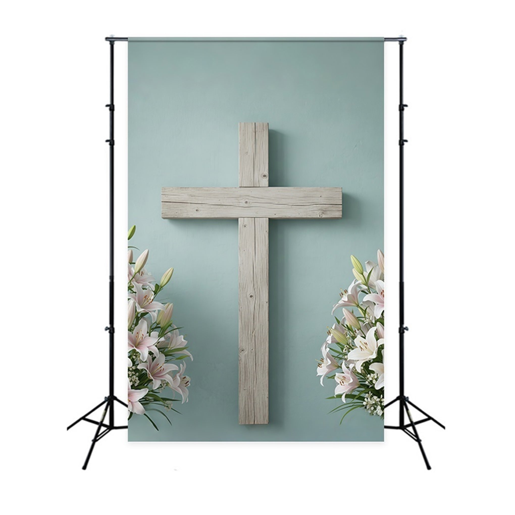 Easter Church Photo Backdrop Rustic Wooden Cross Lily Easter Backdrop For Pictures CSH61-10