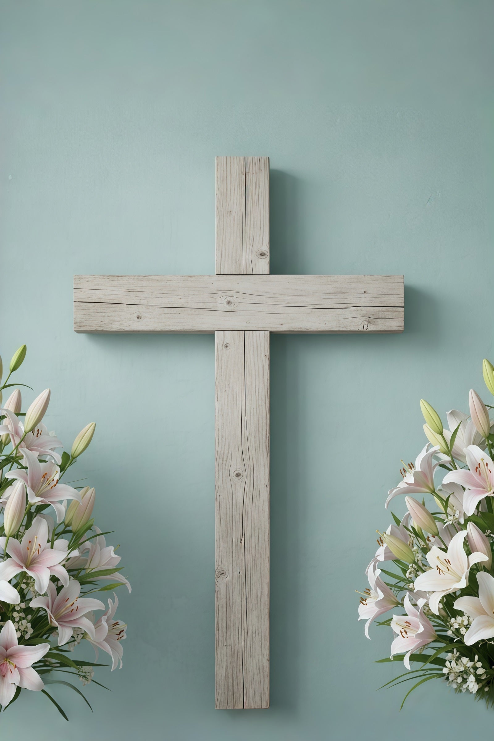Easter Church Photo Backdrop Rustic Wooden Cross Lily Easter Backdrop For Pictures CSH61-10