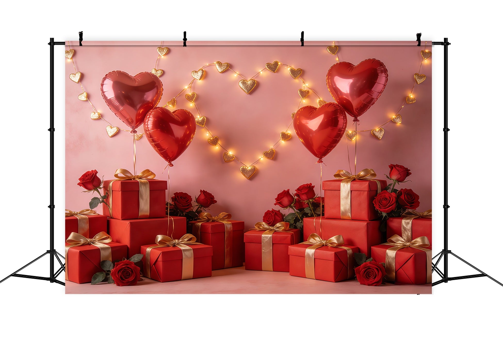 Gift Box Valentine Backdrop Floating Heart Balloons Arrangement Romantic Backdrops CSH61-101