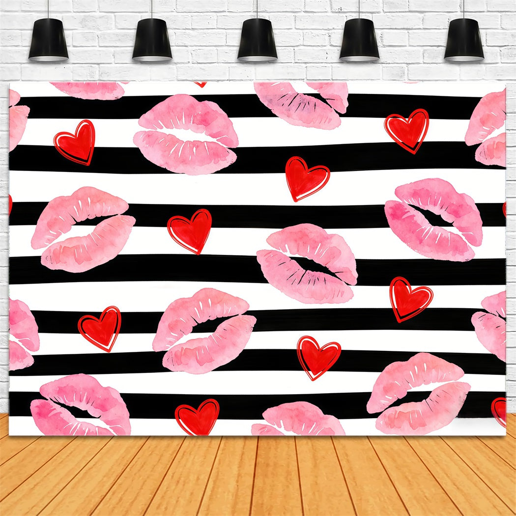 Kissing Lips Valentine Backdrop Watercolor Heart Pattern Valentine Backdrop Ideas CSH61-102