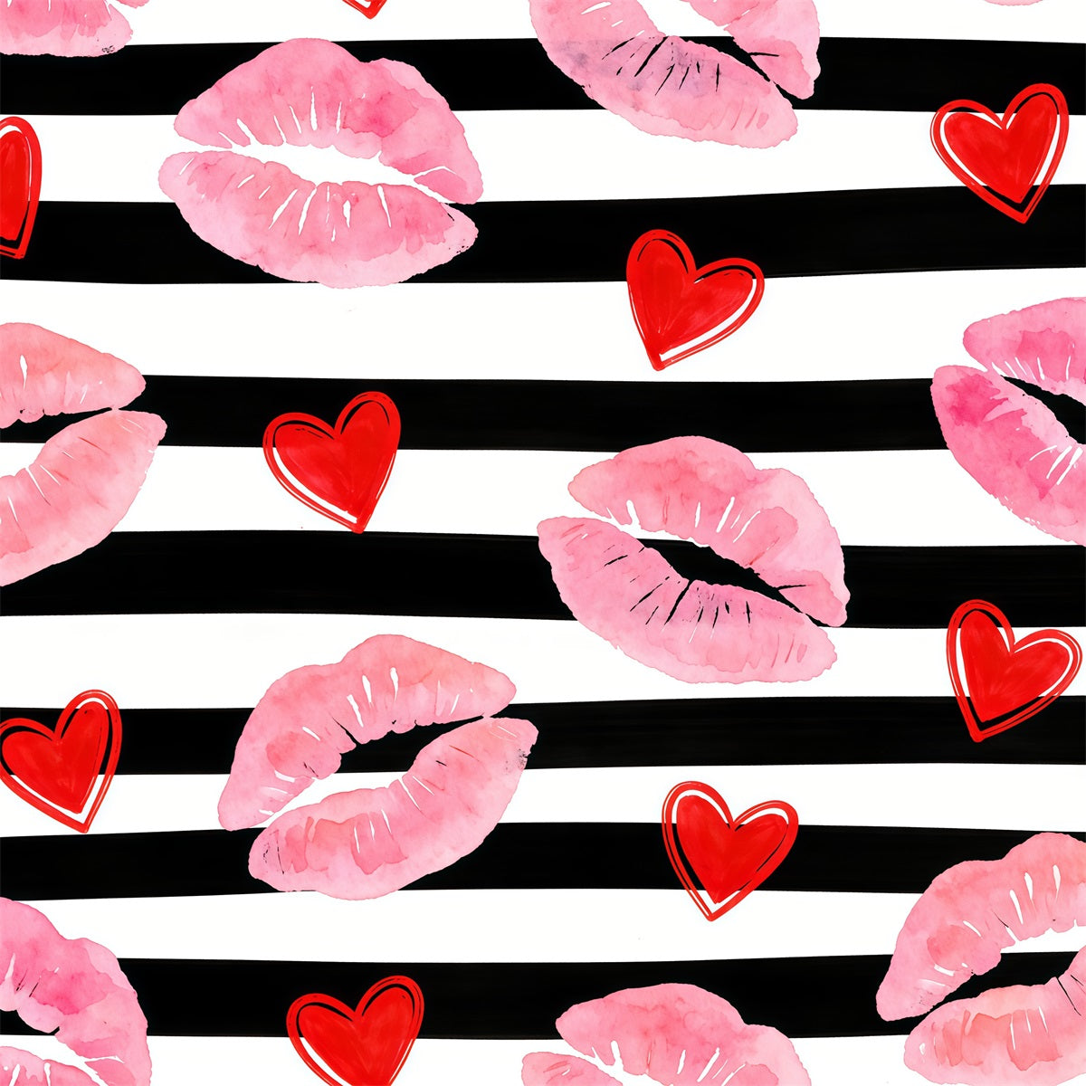 Kissing Lips Valentine Backdrop Watercolor Heart Pattern Valentine Backdrop Ideas CSH61-102