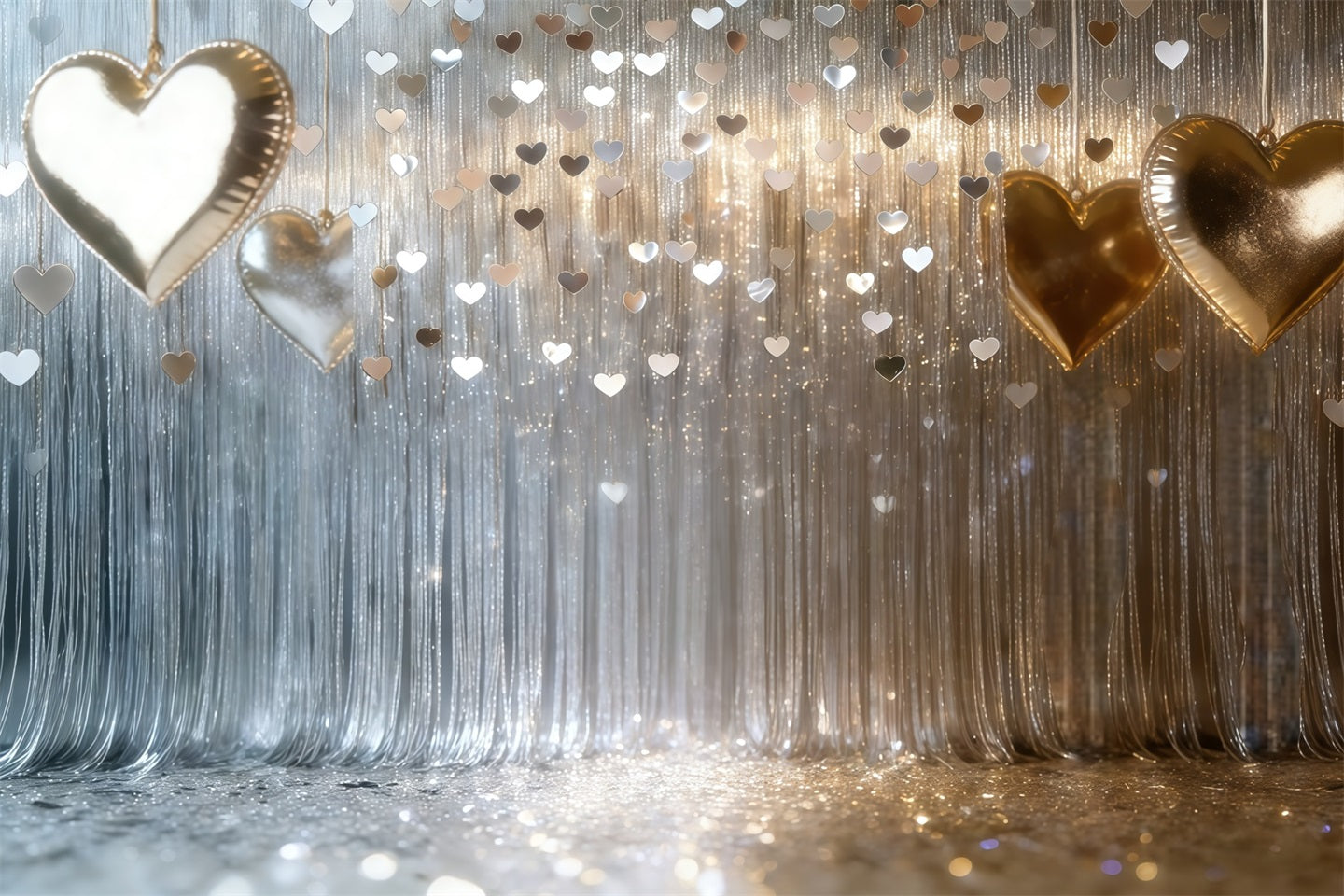 Glitter Valentine Backdrop Silver Heart Fringe Curtain Valentine's Day Backdrops CSH61-103