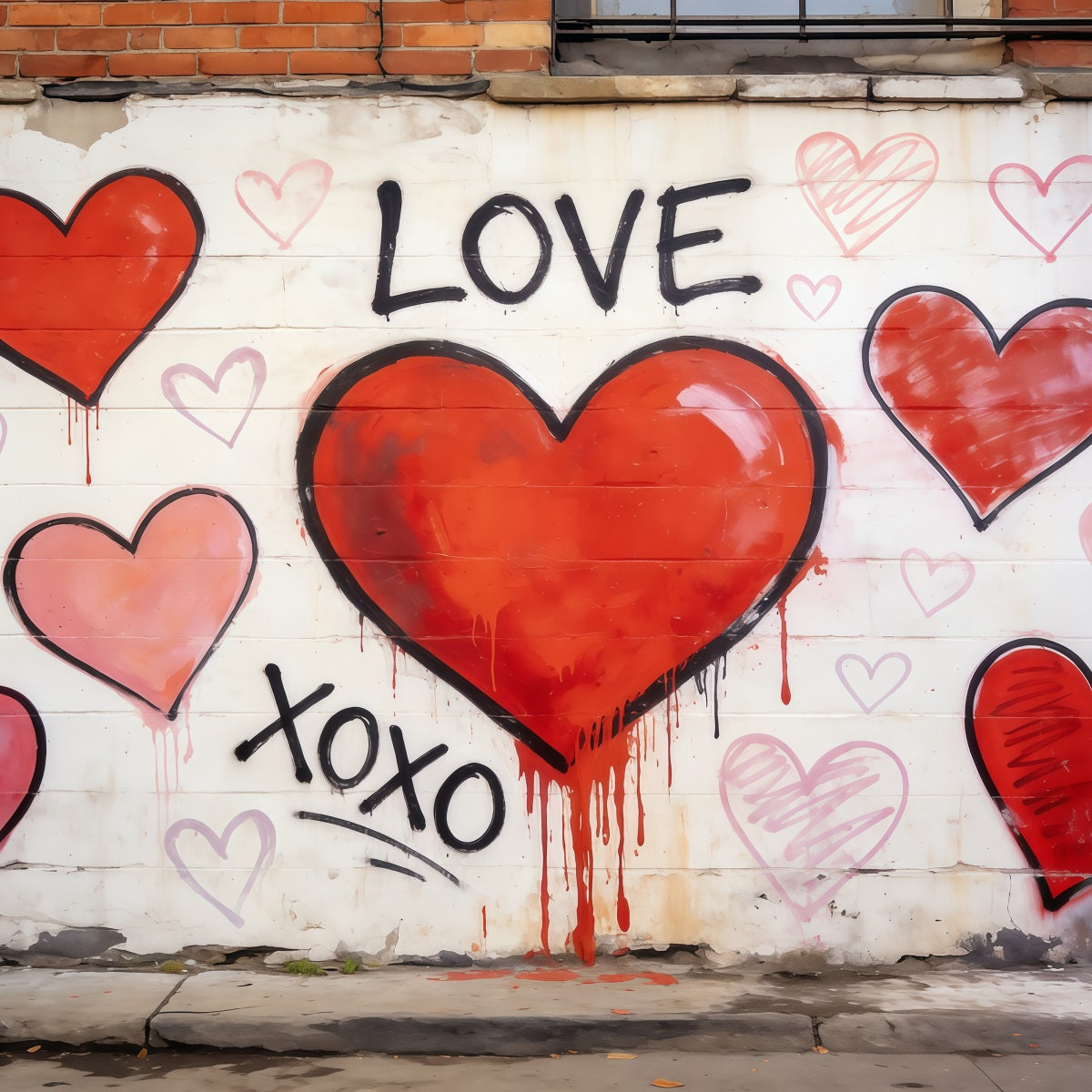 Graffiti Wall Valentine Backdrop Urban Love Heart Valentine's Day Photo Backdrop CSH61-105