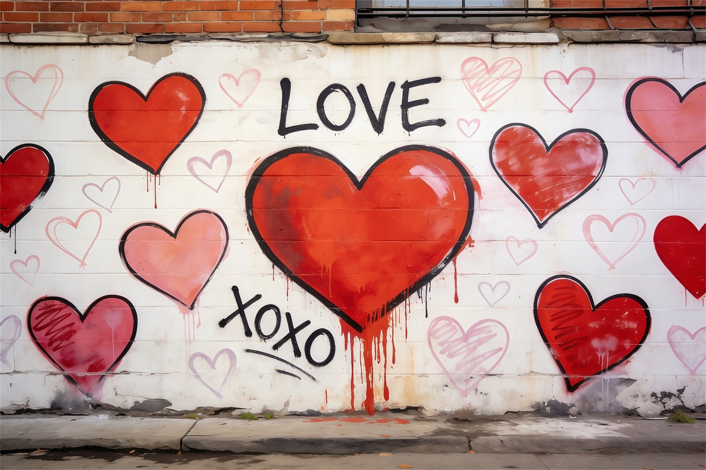 Graffiti Wall Valentine Backdrop Urban Love Heart Valentine's Day Photo Backdrop CSH61-105