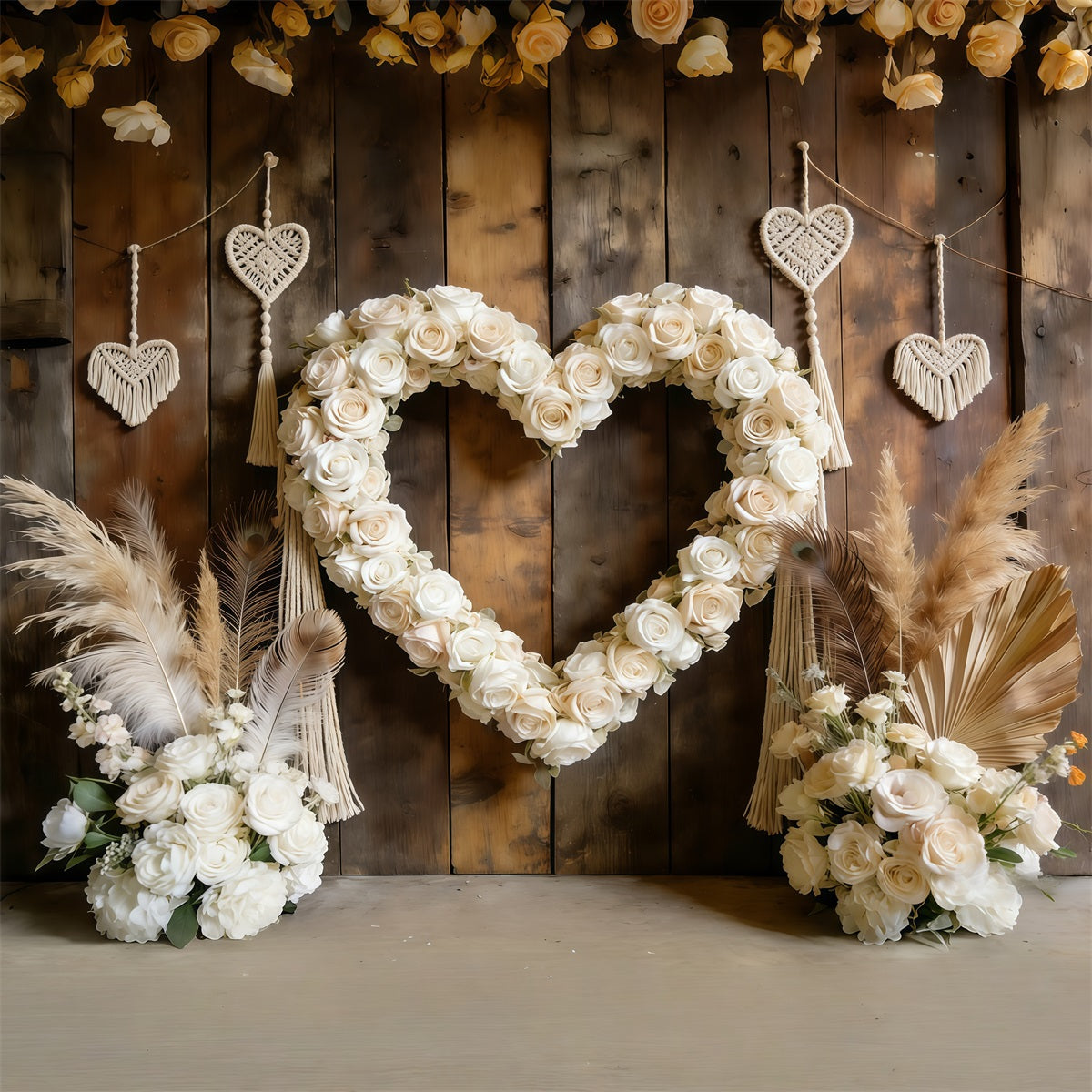 Boho Floral Valentine Backdrop White Rose Heart Arch Valentine Day Backdrop CSH61-108