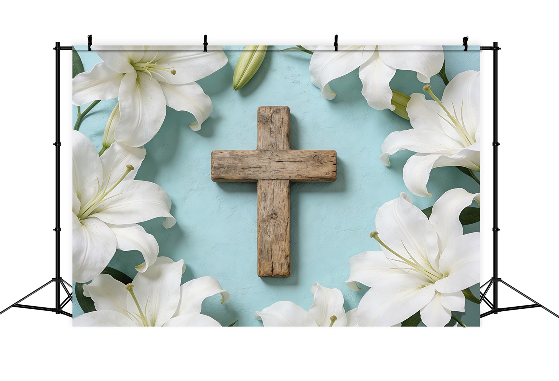 Easter Church Photo Backdrop Floral Cross Lily Flatlyy Easter Backdrop For Pictures CSH61-11