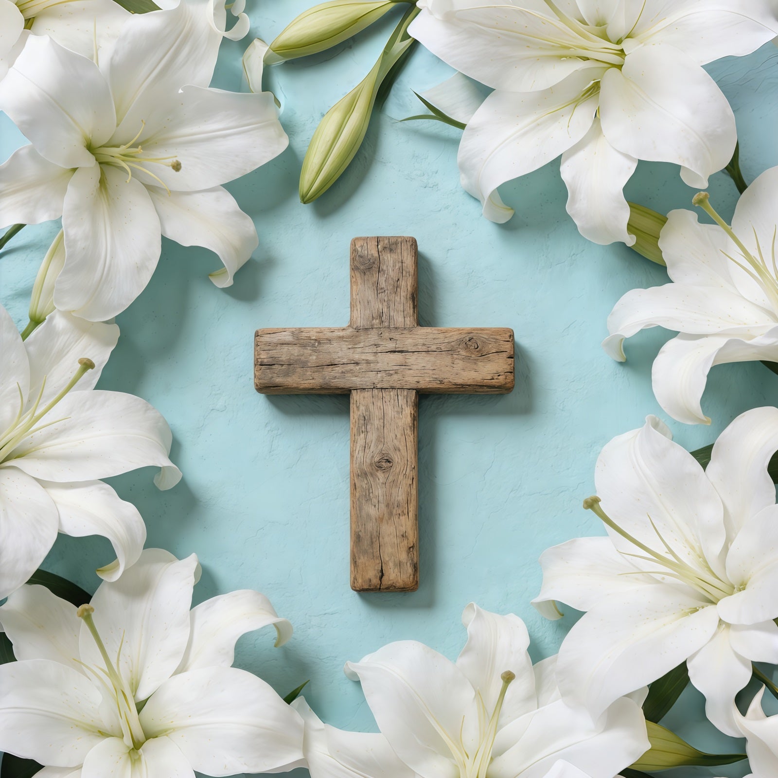 Easter Church Photo Backdrop Floral Cross Lily Flatlyy Easter Backdrop For Pictures CSH61-11