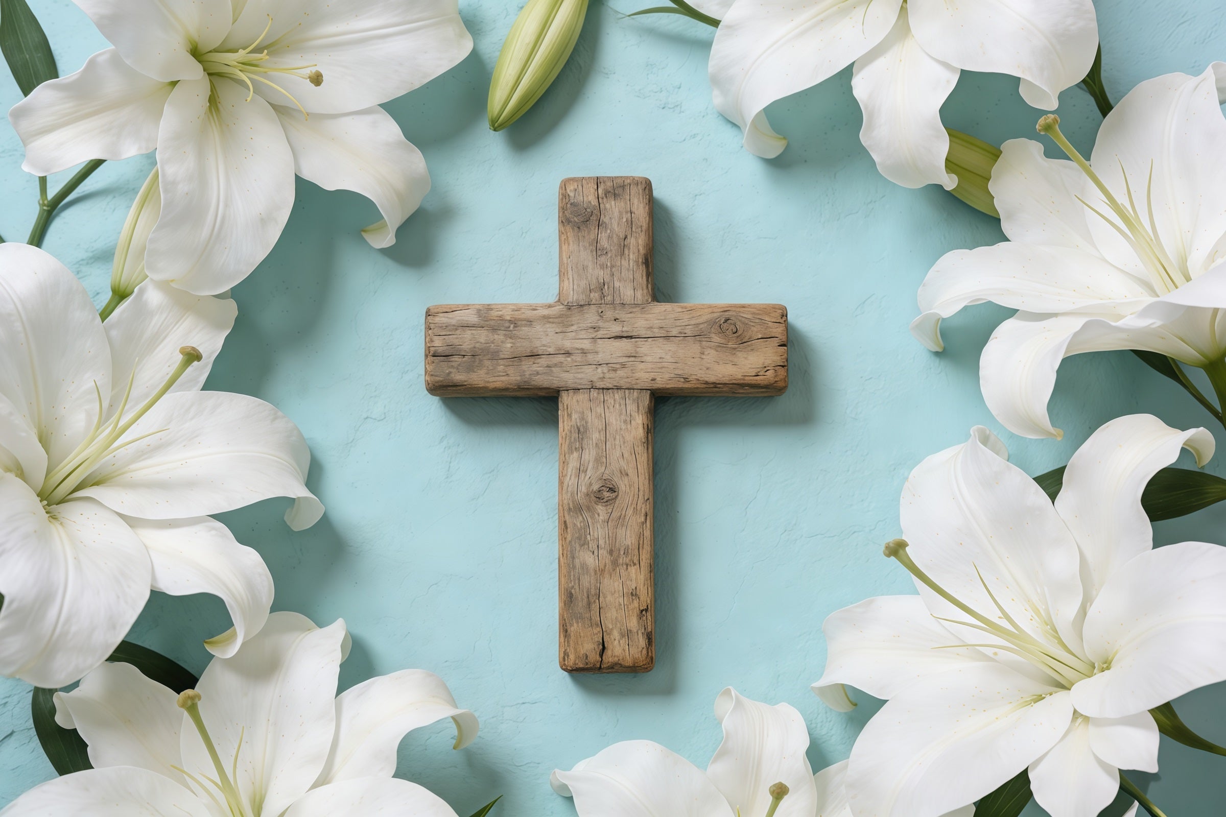 Easter Church Photo Backdrop Floral Cross Lily Flatlyy Easter Backdrop For Pictures CSH61-11
