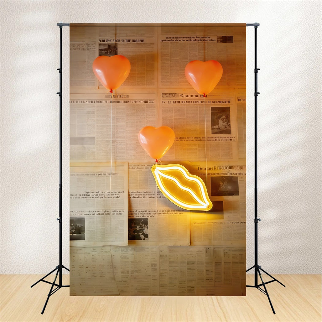 Newspaper Valentine's Day Backdrop Heart Balloon Neon Wall Valentine's Day Backdrop Ideas CSH61-110