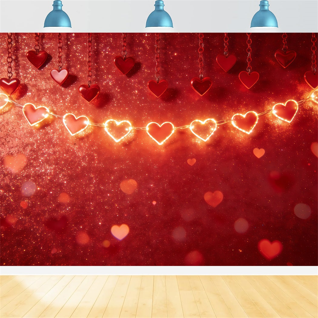 Glitter Valentine's Day Backdrop Glowing Heart Garland Valentine's Day Backdrops For Pictures CSH61-114