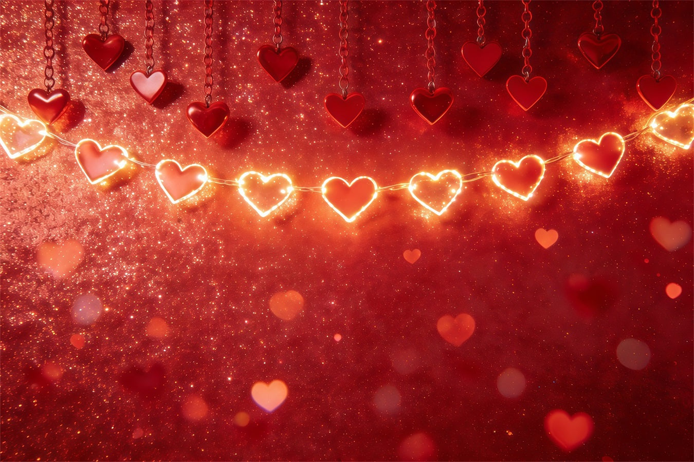 Glitter Valentine's Day Backdrop Glowing Heart Garland Valentine's Day Backdrops For Pictures CSH61-114