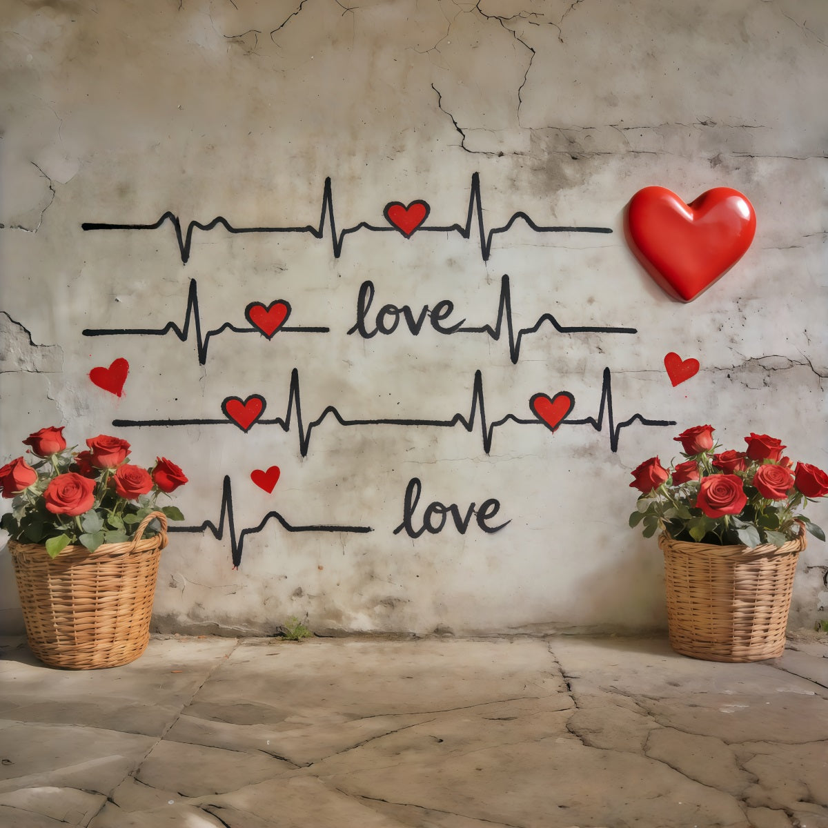 Graffiti Wall Valentine's Day Backdrop Heartbeat Love Graffiti Wall Valentines Backdrops CSH61-115
