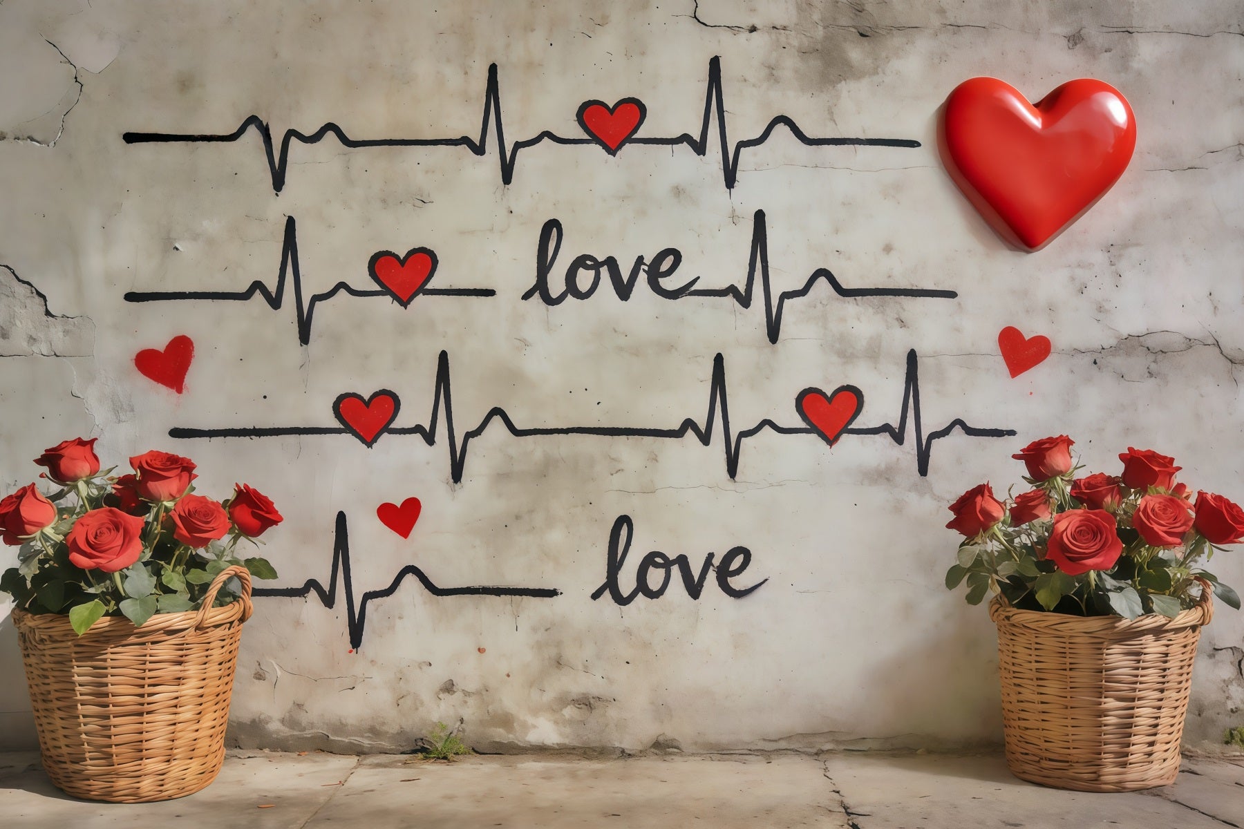 Graffiti Wall Valentine's Day Backdrop Heartbeat Love Graffiti Wall Valentines Backdrops CSH61-115