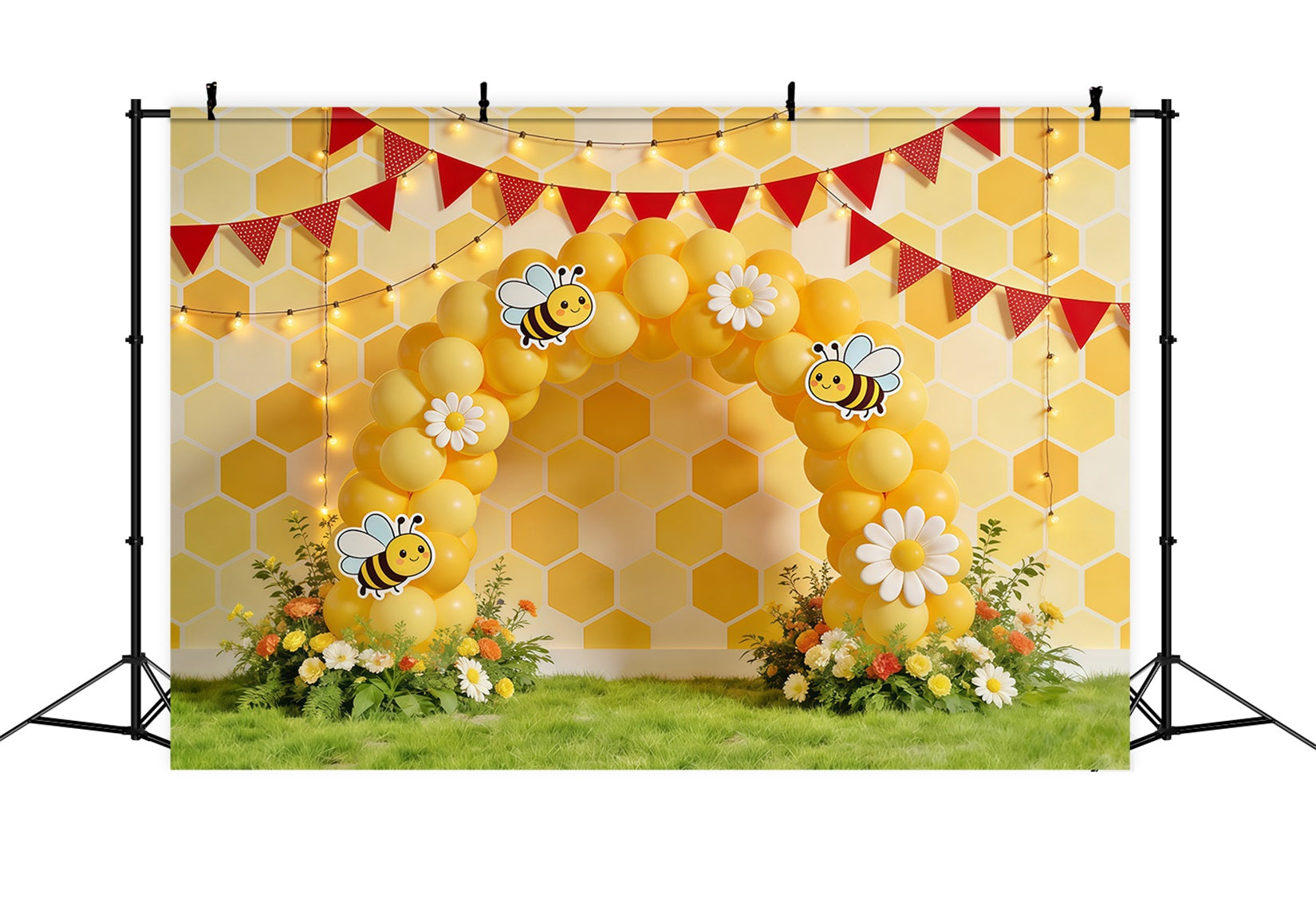 Honey Bee Backdrop Honeycomb Daisy Balloon Arch Photography Backdrops Spring CSH61-122