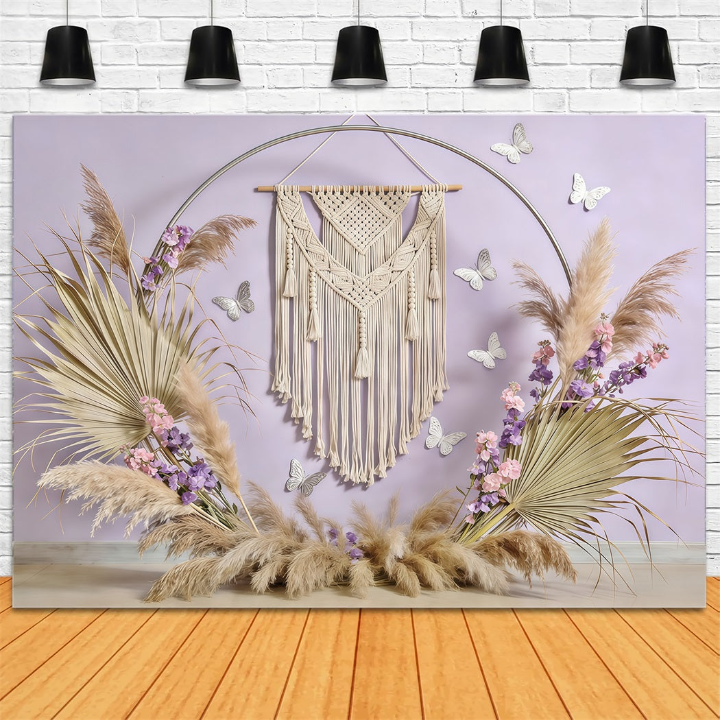 Pampas Grass Wall Backdrop Boho Macrame Pampas Butterfly Spring Photoshoot Backdrop CSH61-125
