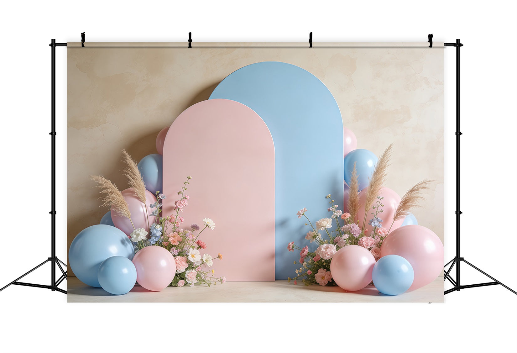 Pampas Grass Photo Backdrop Pastel Arch Balloons Floral Backdrops Spring CSH61-126