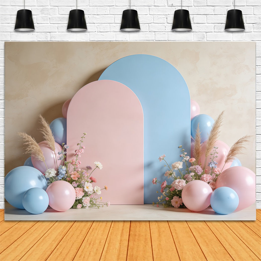 Pampas Grass Photo Backdrop Pastel Arch Balloons Floral Backdrops Spring CSH61-126