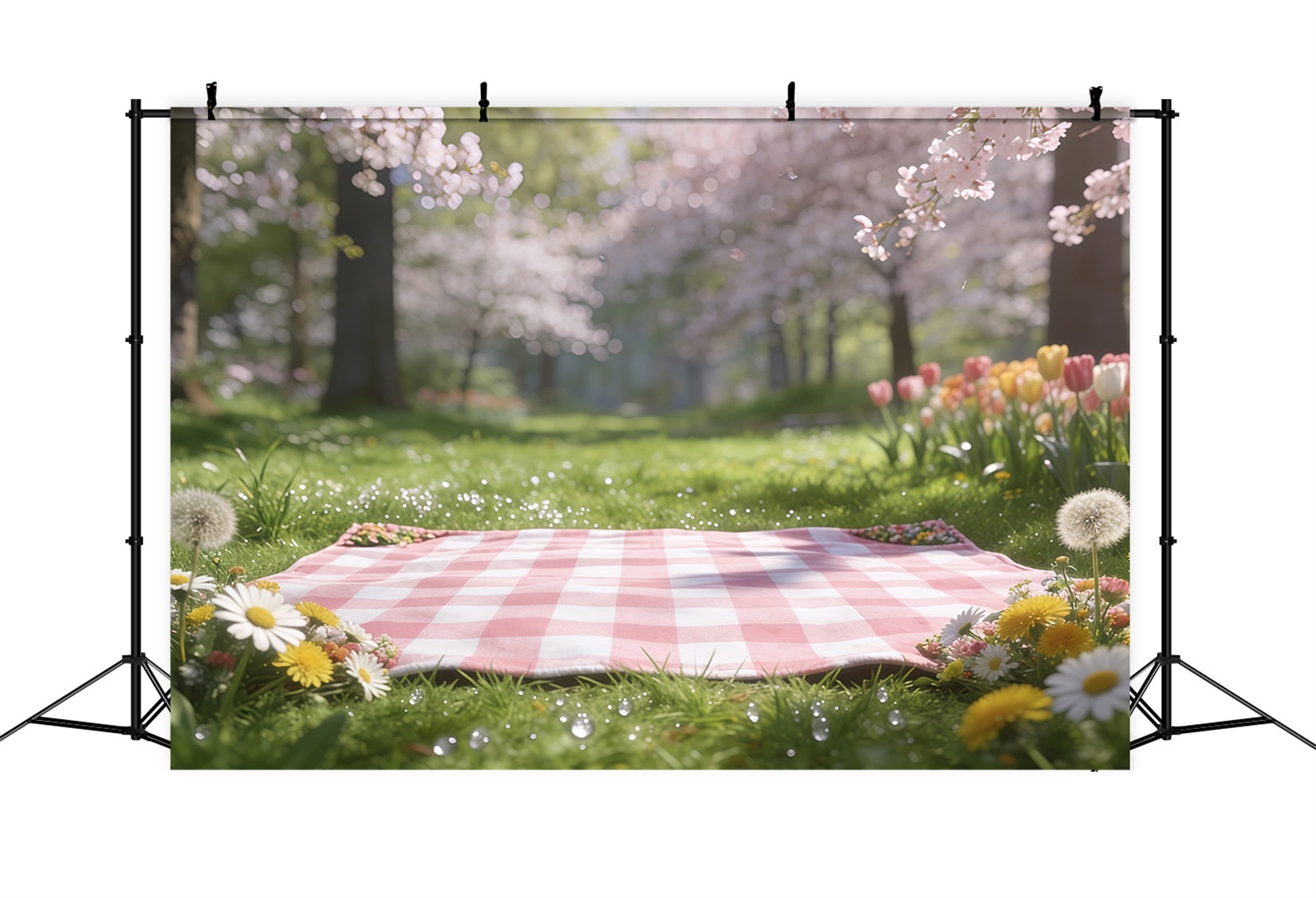 Picnic Photo Backdrop Cherry Picnic Meadow Blossom Backdrops For Spring CSH61-127