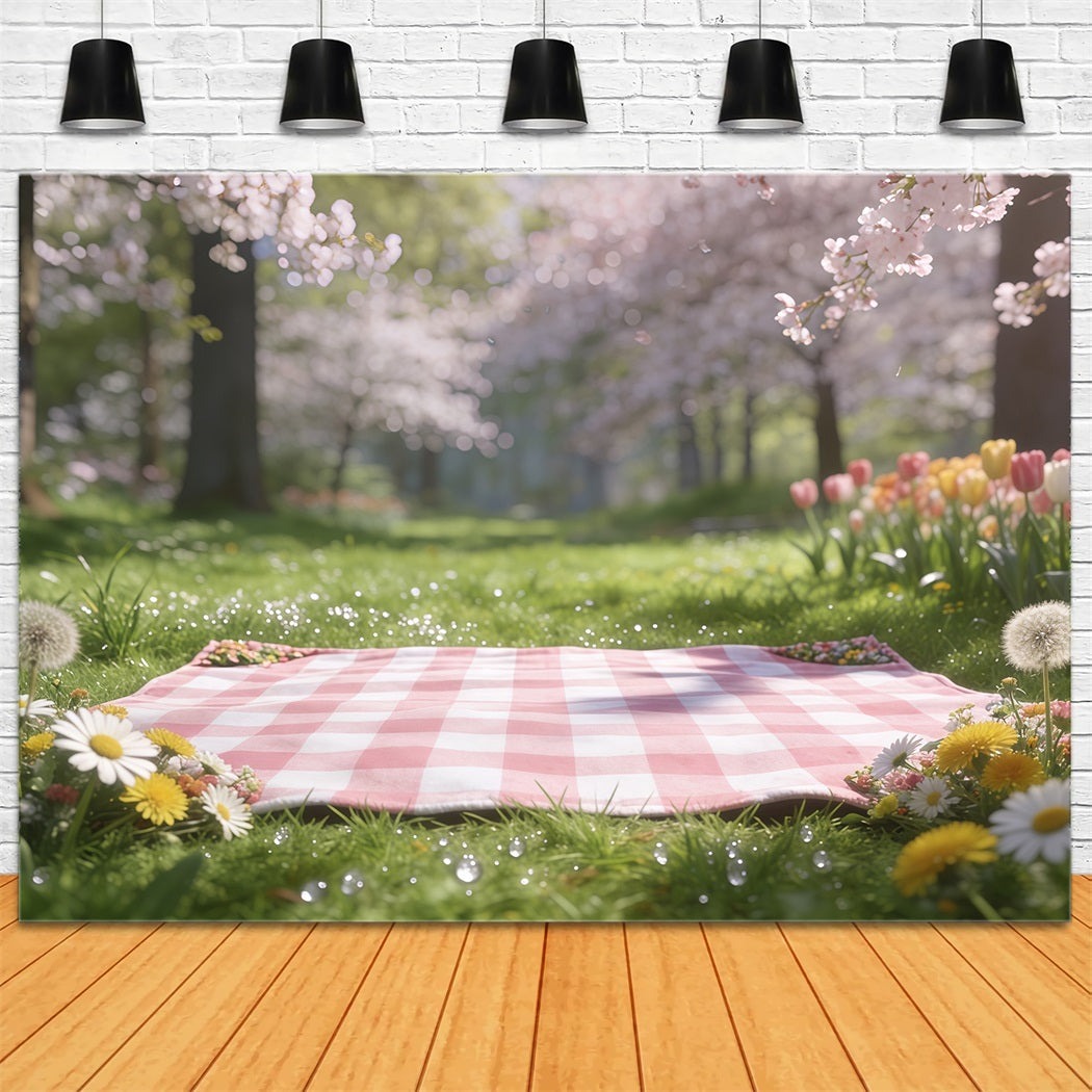 Picnic Photo Backdrop Cherry Picnic Meadow Blossom Backdrops For Spring CSH61-127