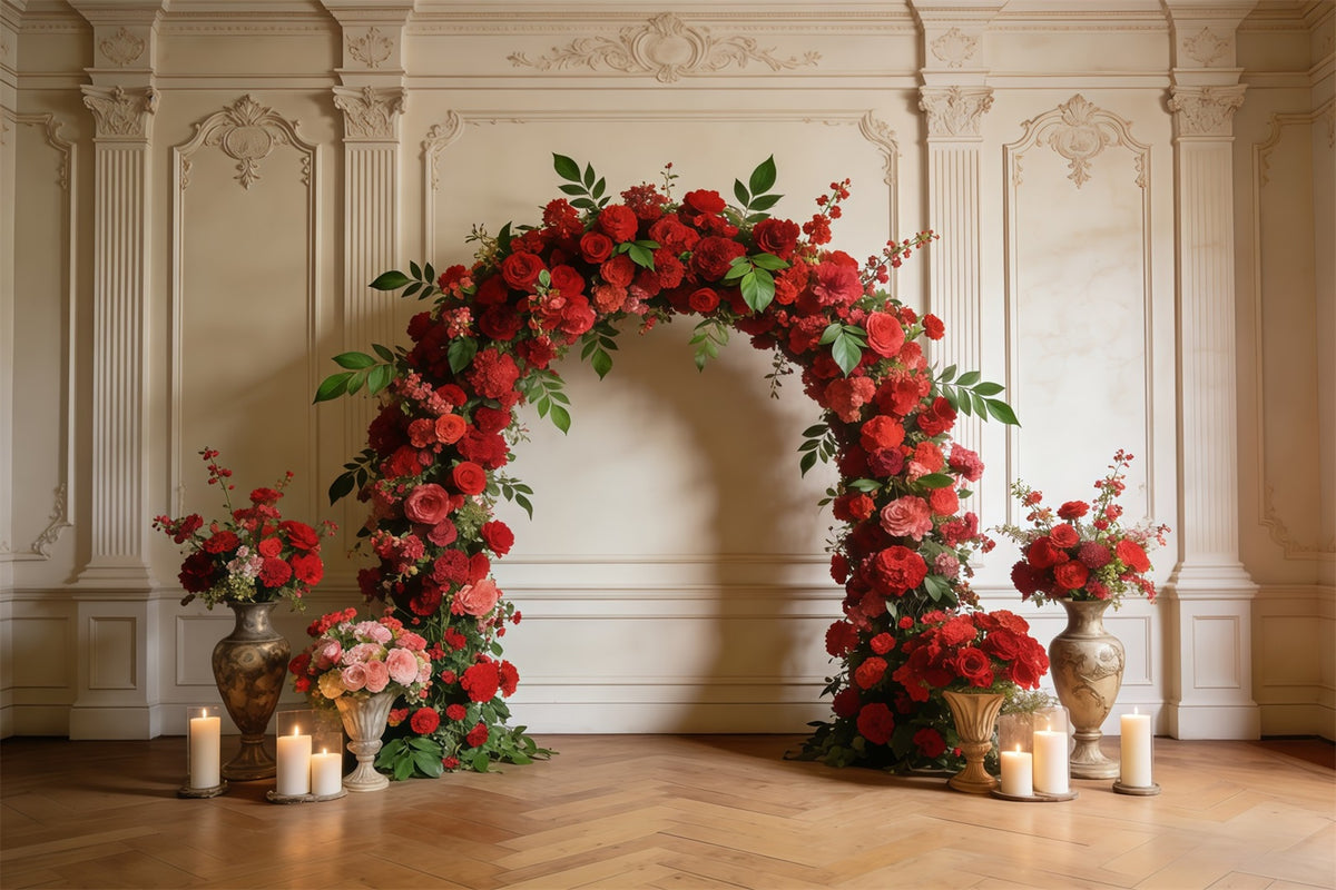 BACKDROP ハイバック用❗️ Wildflower Backdrop Ideas Elegant Red Rose Archway Pastel Floral Backd