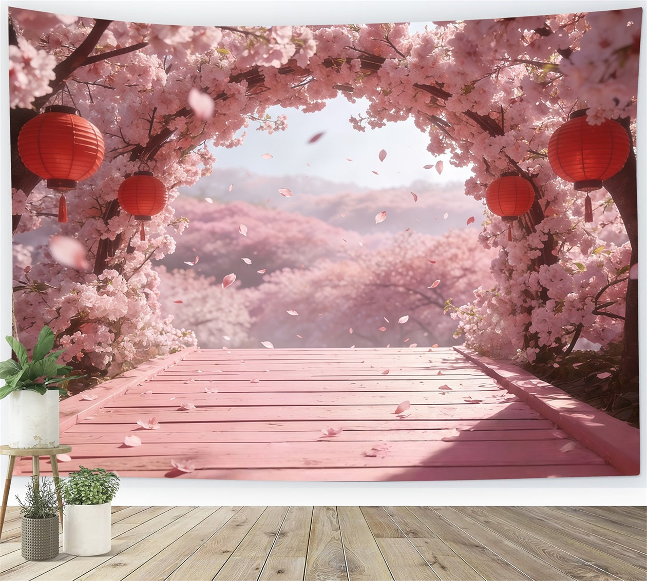 Cherry Blossom Backdrop Ideas Pink Flowers Lantern Archway Floral Backdrop Photography CSH61-137