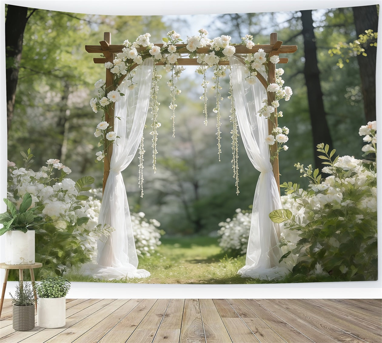 Spring Wedding Backdrop White Blossom Garden Archway Spring Backdrop Pictures CSH61-141