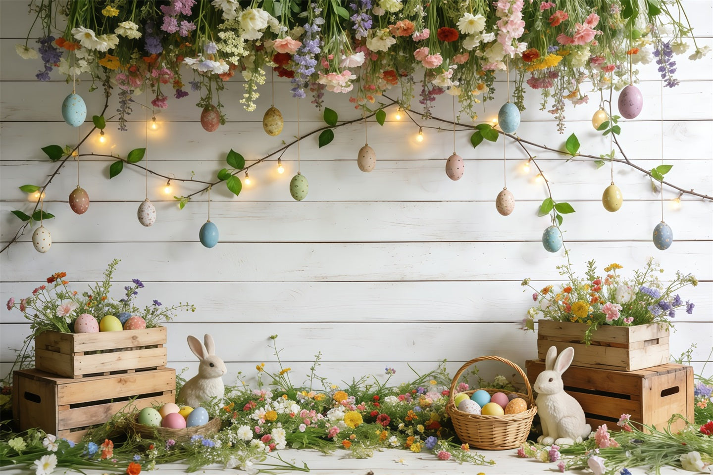 Easter Spring Backdrops Pastel Bunny Egg Garden Photography Spring Bac