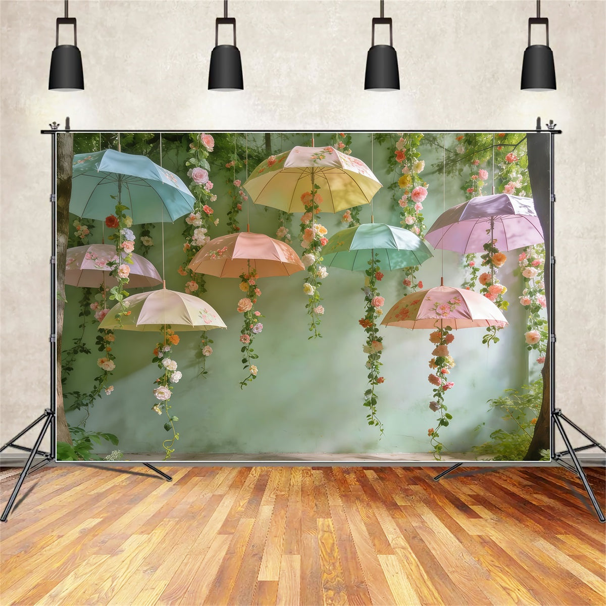 Spring Break Backdrop Hanging Umbrella Blossom Canopy Spring Backdrop