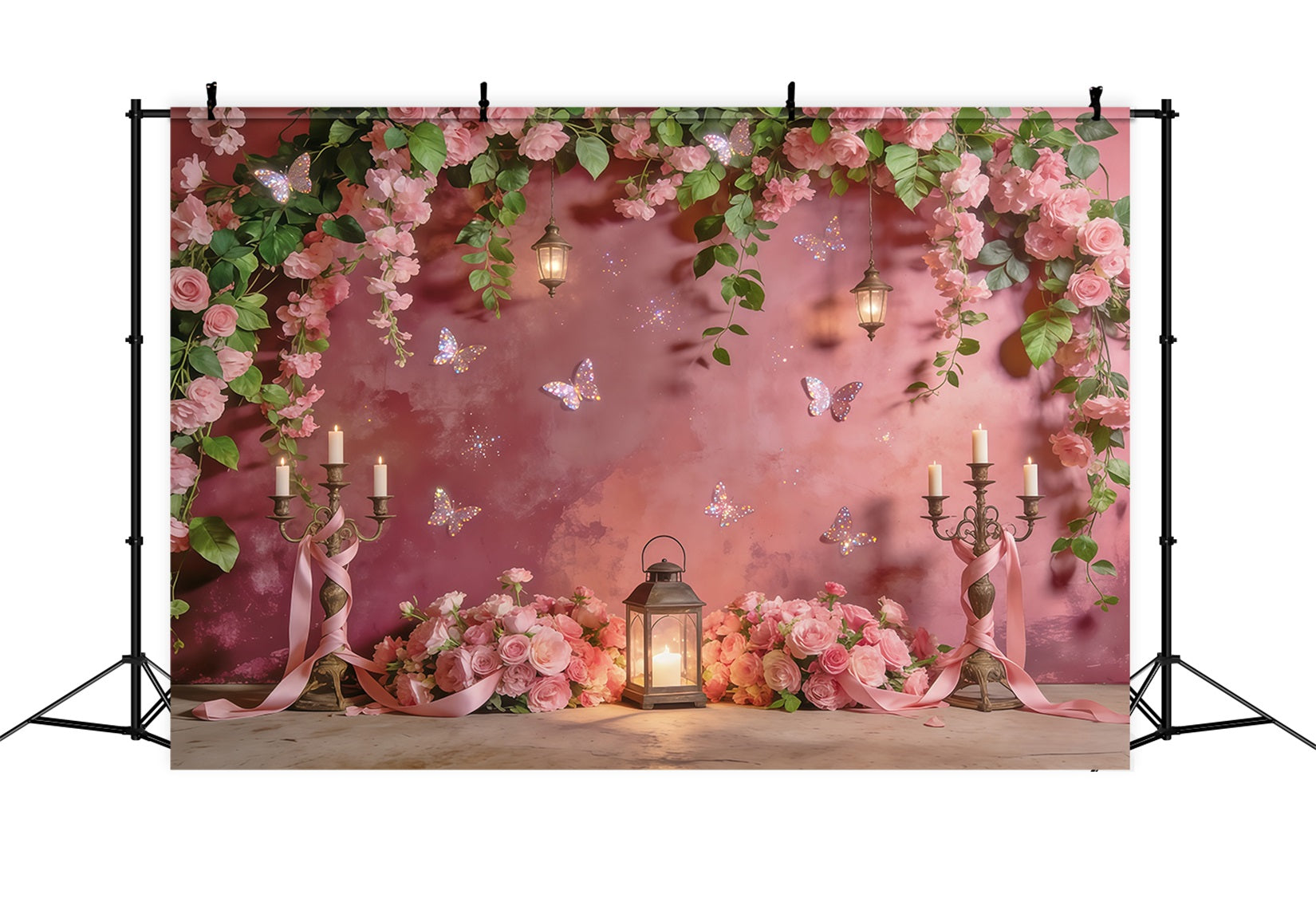 Hanging Vine Backdrop Rose Lantern Butterfly Glow Spring Photo Backdrops CSH61-154