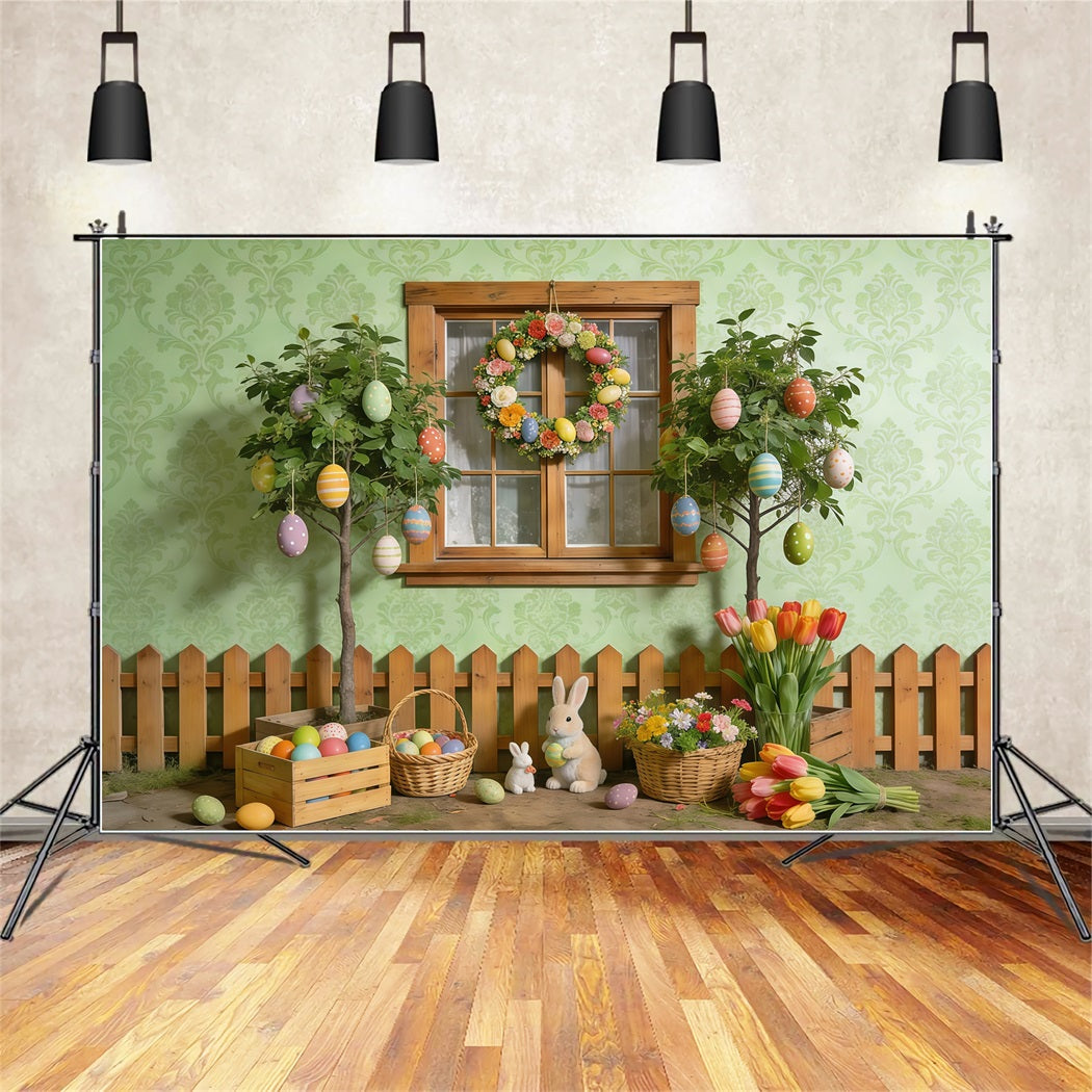 Easter Spring Backdrop Garden Window Egg Bunny Spring Photography Backdrops CSH61-155