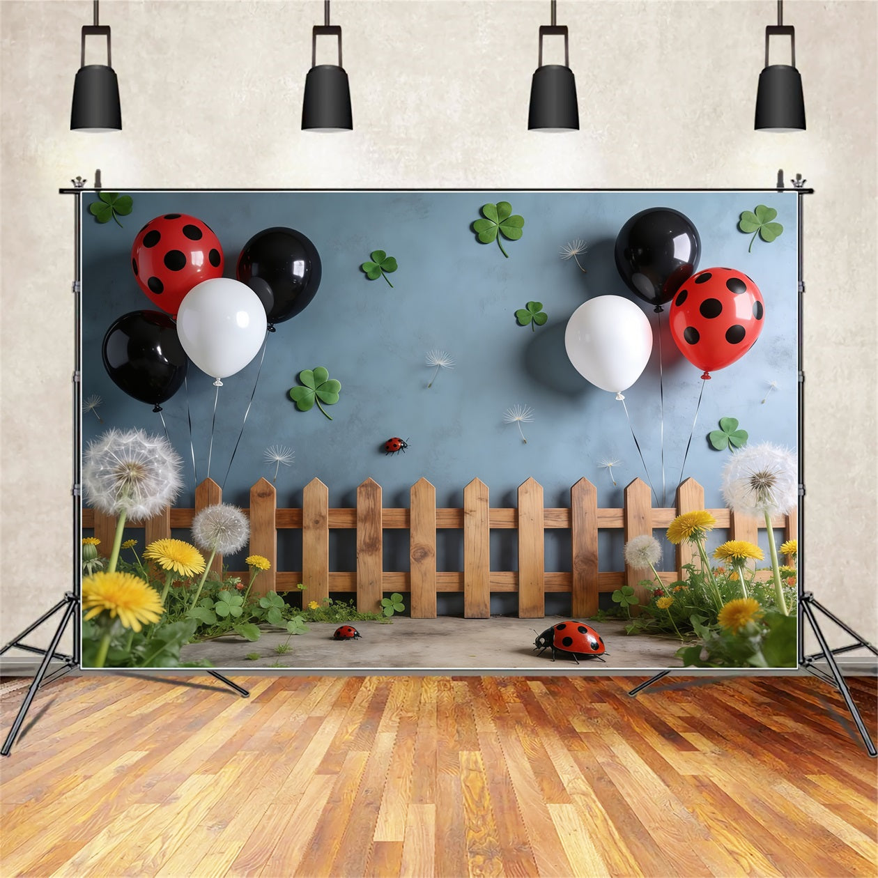 Ladybug Backdrops Clover Balloon Fence Dandelion Spring Backdrop Ideas CSH61-156