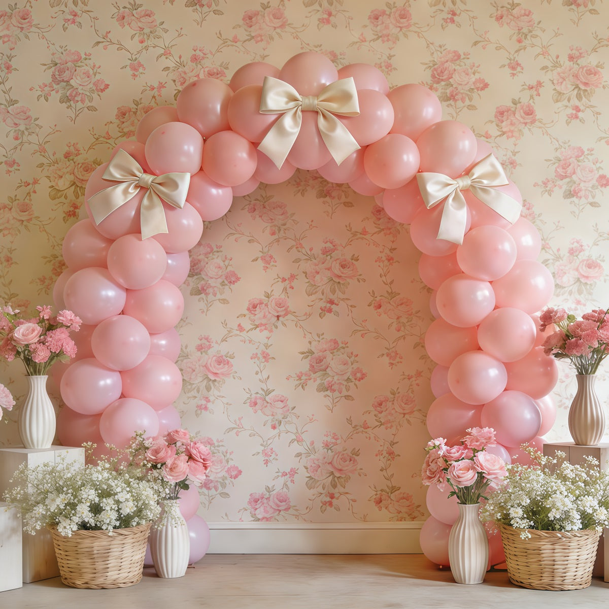 Spring Balloon Backdrop Pink Bow Arch Flower Decor Wall Backdrop Spring CSH61-159