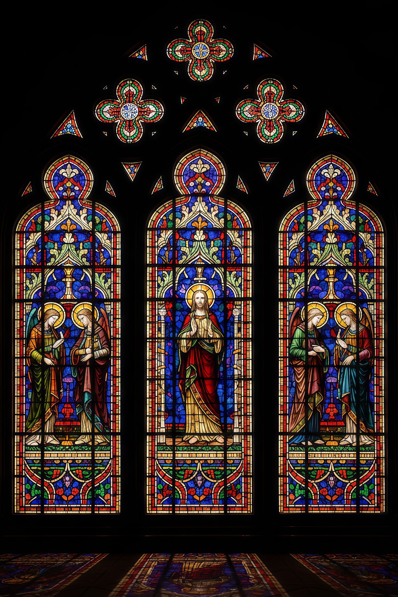 Stained Glass Window Backdrop Sacred Trinity Religious Scene Happy Easter Backdrop CSH61-16