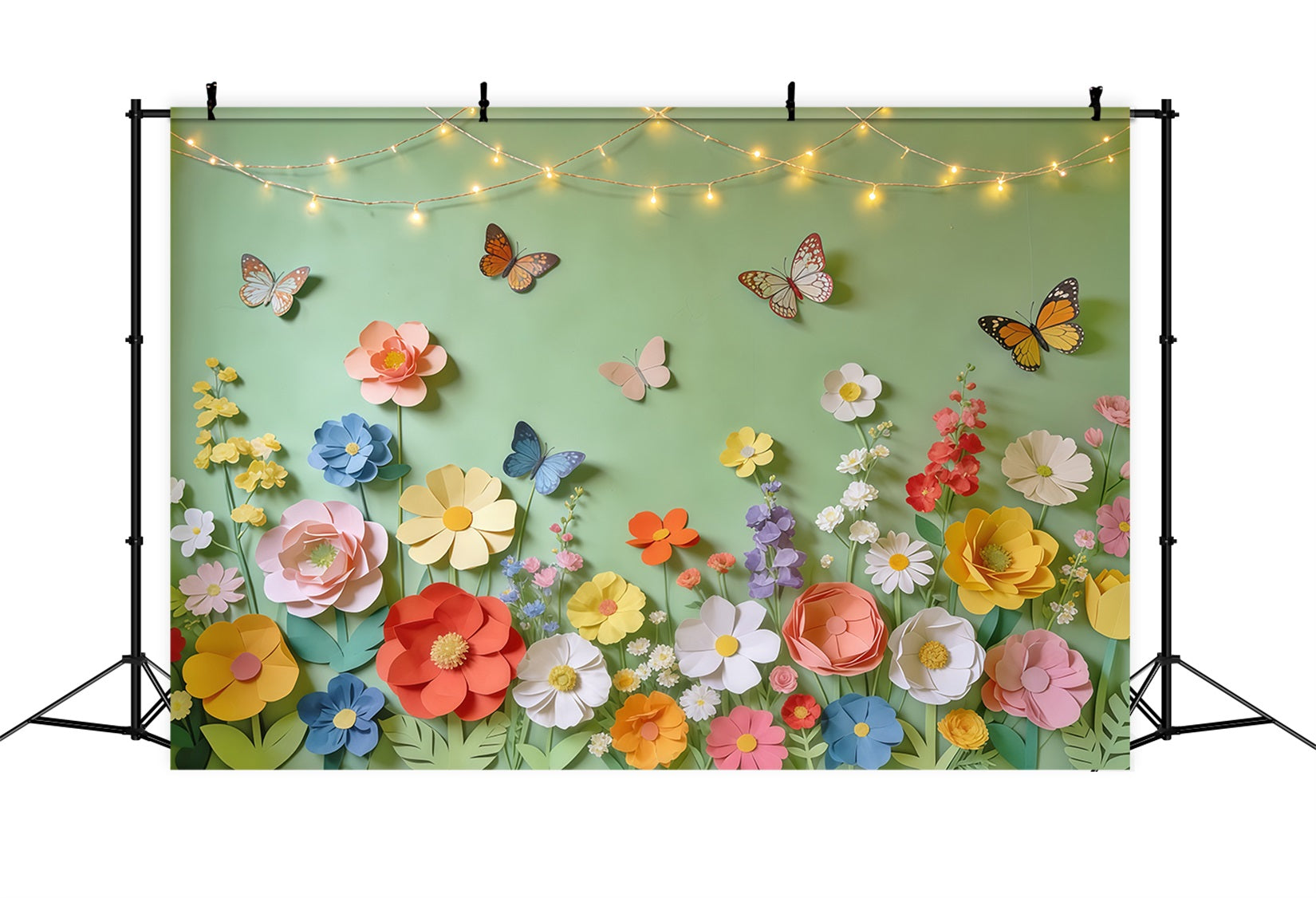 Spring Paper Flower Backdrop Flower Butterfly Garden Lights Photography Backdrop Floral CSH61-160