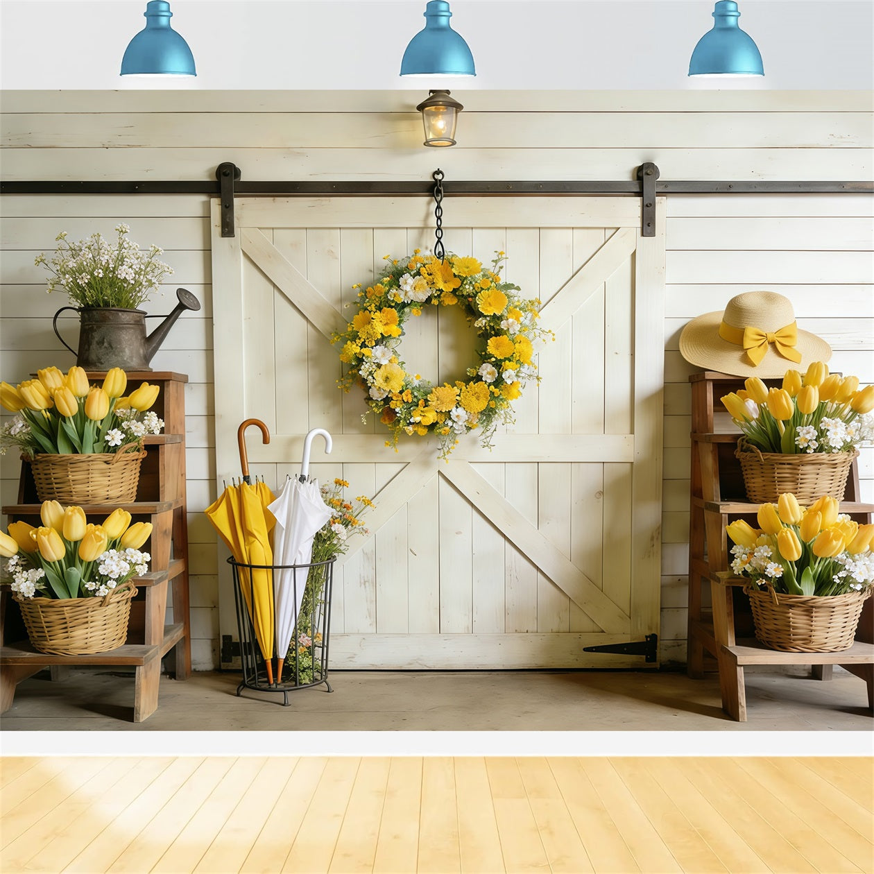 Spring Barn Door Photography Backdrop Yellow Tulip Barn Door Spring Photo Backdrop Ideas CSH61-163