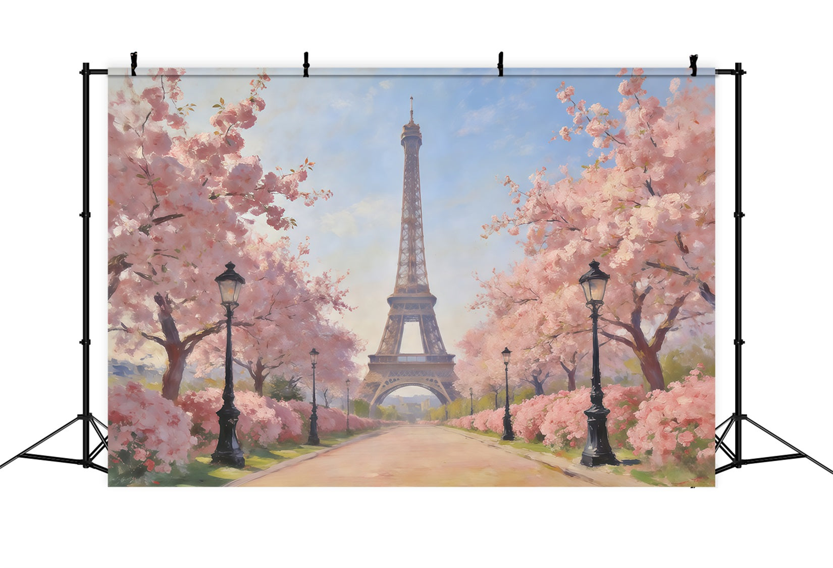 Spring Oil Painting Backdrop Paris Cherry Blossom Avenue Photo Backdrop Spring CSH61-167
