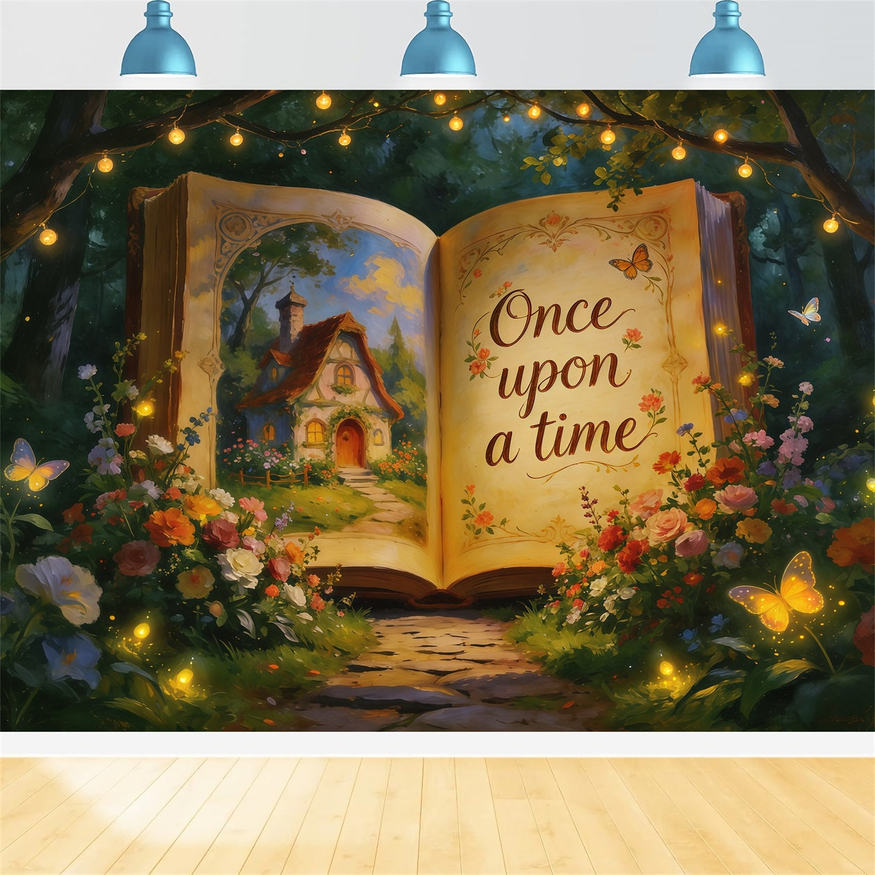 Spring Storybook Fairytale Backdrop Fairy Tale Book Garden Path Springtime Backdrops CSH61-168
