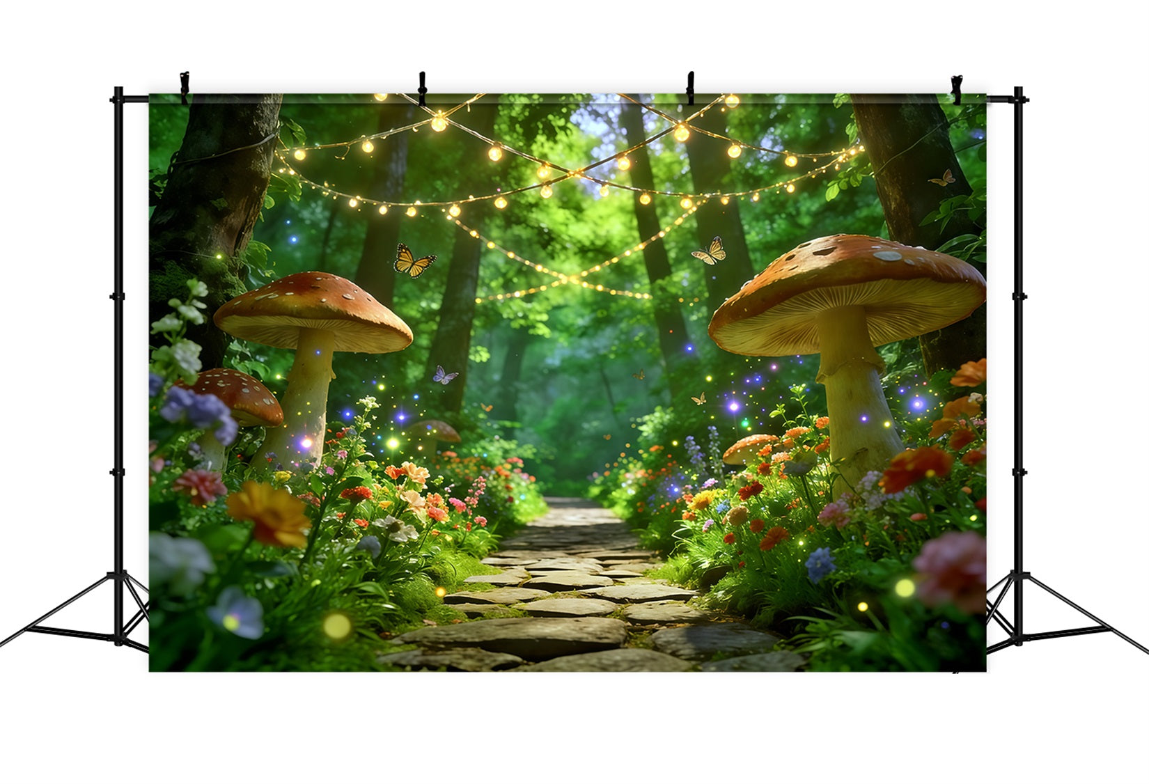 Spring Woodland Path Backdrop Enchanted Mushroom Light Path Spring Picture Backdrop CSH61-170